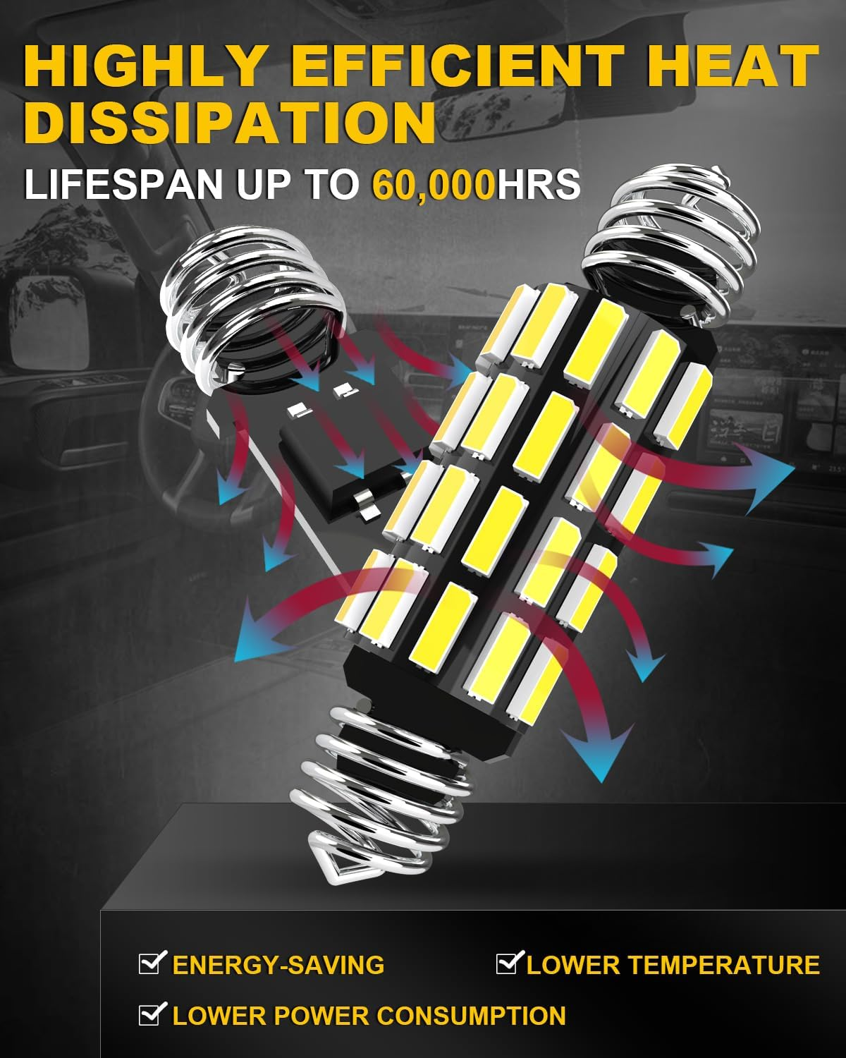 39Mm 42Mm Festoon LED Bulb 700% Brightness, OUSHI 211-2 578 C5W LED Bulb 6500K White 12V 24V for Car LED Interior Dome Map Door Courtesy License Plate Light Bulbs, 4 Pack image number 1