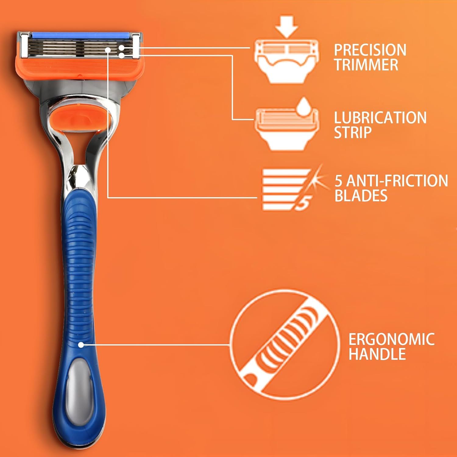 Shaving Kit, Men'S 5-Blade Razor with 12Pcs Razor Blade Shaving Razor Blade Refills for Gillette Fusion 5, Orange New Version 02 image number 5