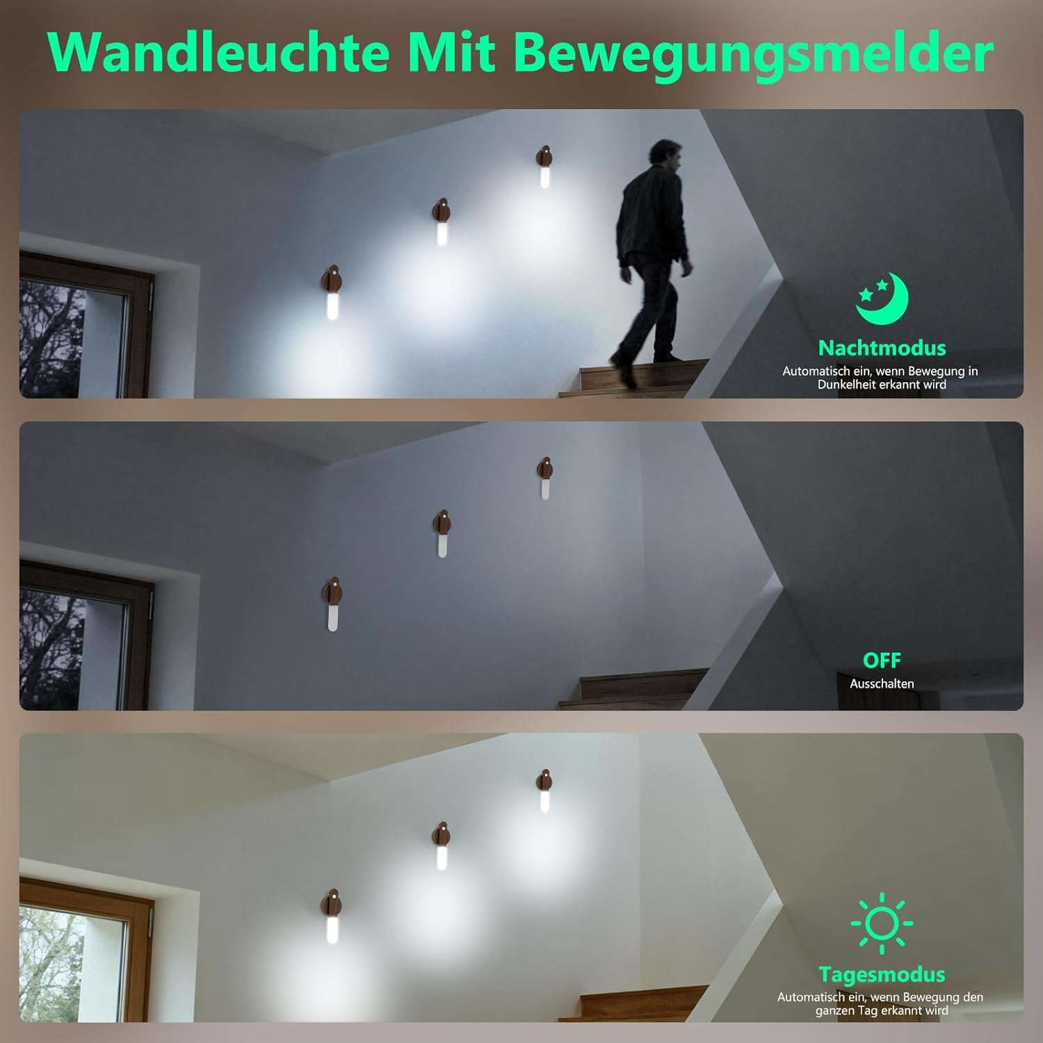 Toowell Battery Wall Light Indoor Wall Light without Power Connection Battery Wall Lamp with Motion Sensor Night Light with Motion Sensor image number 3