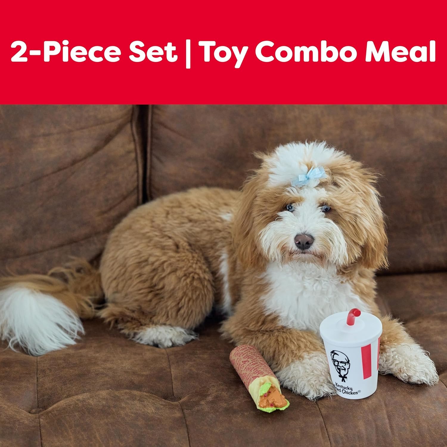 KFC Mini Chicken Wrap & Soda Meal &ndash; 2-Piece Vinyl Squeaky Dog Toy Set &ndash; Includes 6&rdquo; Chicken Wrap & 6&rdquo; Soft Drink Cup &ndash; Lightweight, Fun, and Interactive Play for Small & Gentle Chewers image number 2