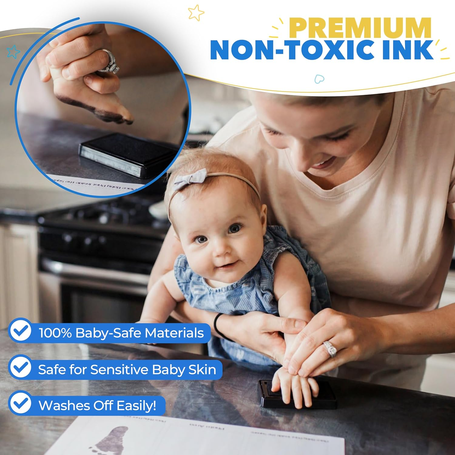 Bubzi Co Baby Handprint Kit & Footprint Photo Frame for Newborn Girls and Boys, Unique Baby Shower Gifts Set for Registry, Memorable Keepsake Decorations for Room Wall or Nursery Decor (White) - Ballet Pink image number 5