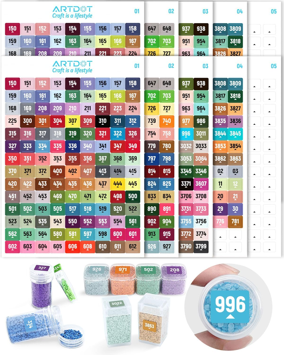 ARTDOT 2 Set Label Stickers for Diamond Art Storage Kits for Adults, 489 Colors Stickers Matched with Actual Embroidery Floss as Diamond Painting Accessories and Cross Stitch Supplies image number 3