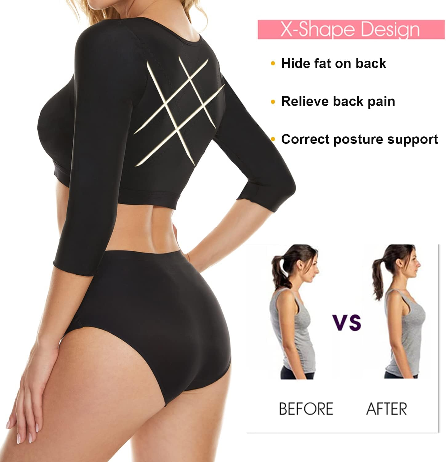 Arm Shaper Tops for Women Arm Compression Sleeves Post Surgery Front Closure Bra Shapewear Posture Corrector Tank Top image number 3