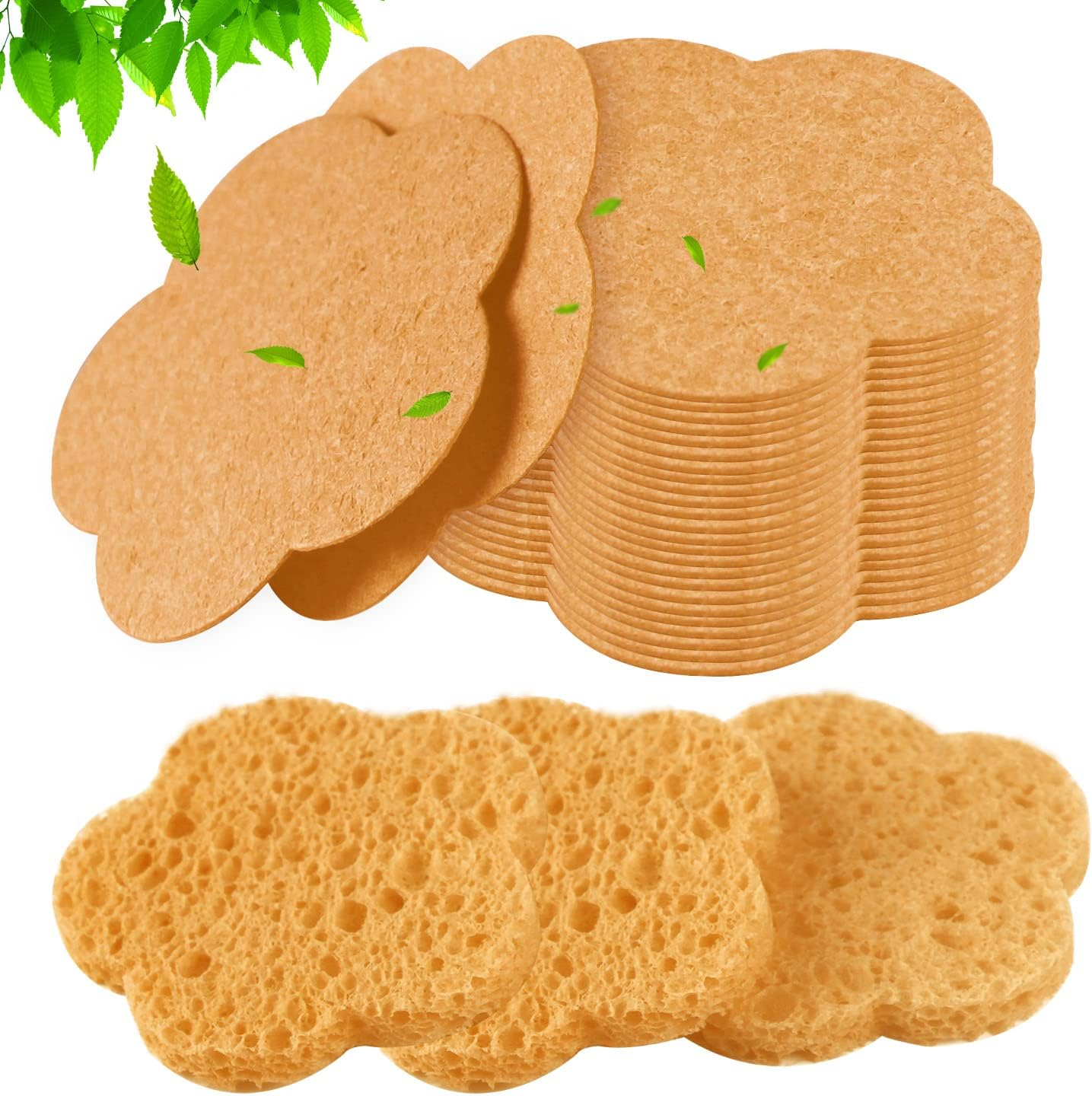 50-Count Facial Sponges, Natural, Blue, Modern Style, Reusable, Exfoliating, Cleansing, Makeup Removal, Travel-Friendly, Gift for Her