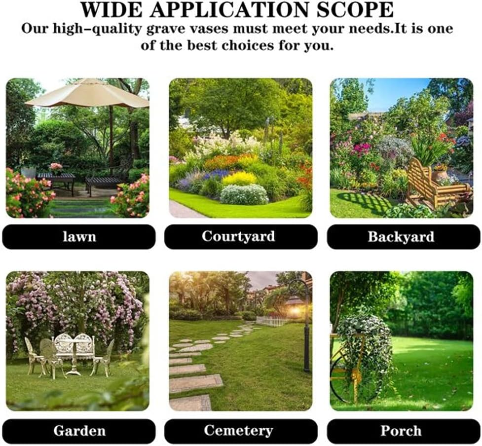 4PCS Grave Flower Holders, Grave Vases with Spike, Memorial Cemetery Floral Holder for Lawn Headstone Gravestone Outdoor Flower Marker Ground Outdoor(Black)