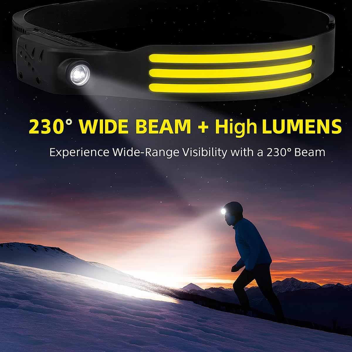 Rechargeable LED Headlamp, Wide Beam Head Lights with Motion Sensor and 3 Modes, Super Bright Waterproof Flashlight Headband for Work, Hiking, Camping image number 4