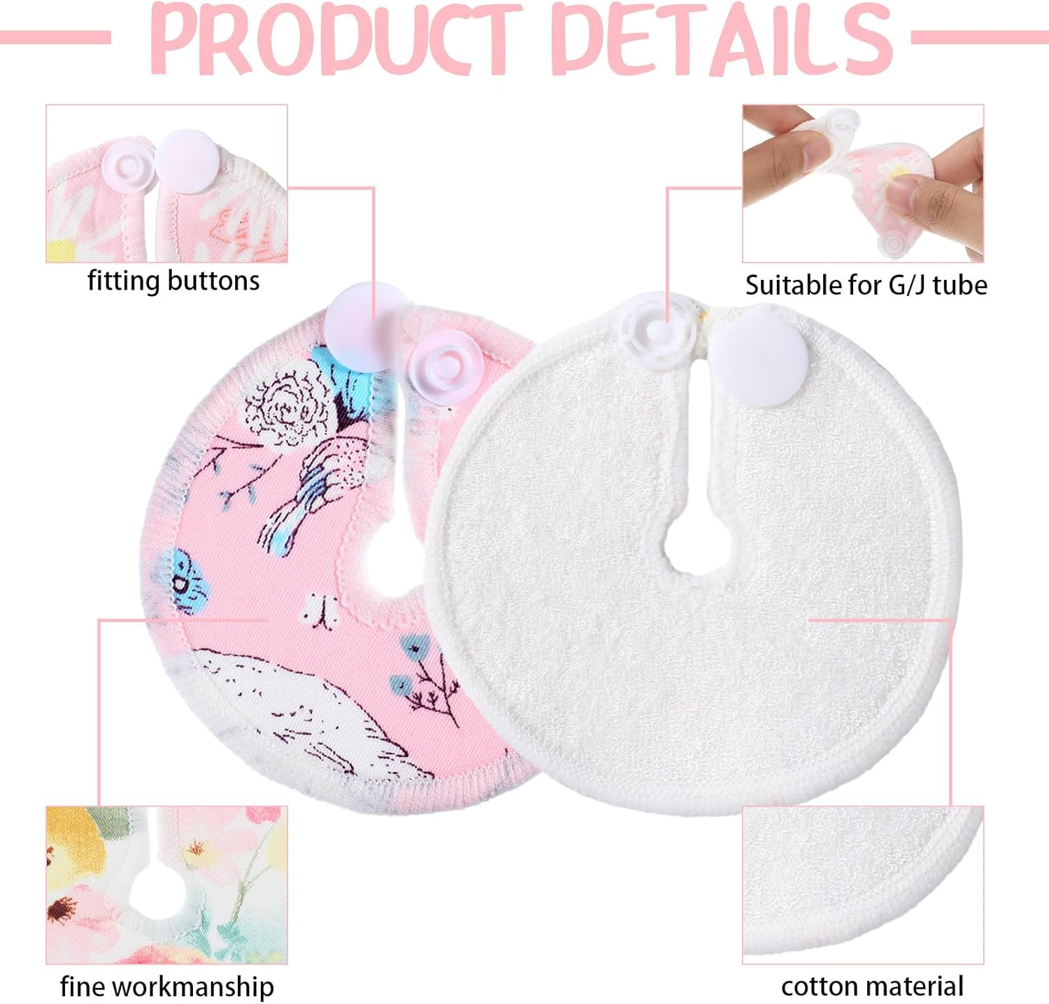 Yungyan 24 Pieces G Tube Covers Reusable Feeding Button Pads Soft G J Tube Button Covers Washable Nursing Breast Pads for Kid Baby Breastfeeding Care Supplies(Floral) image number 3