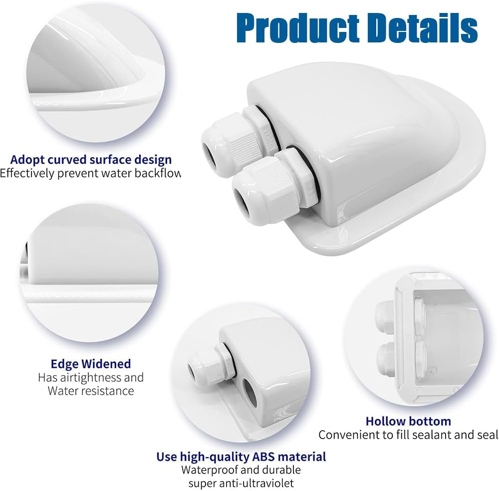 1Pcs Waterproof Solar Cable Entry Gland By, Weather Resistant Dual Cable Entry Housing for Solar Panels of RV Caravan and Marine, White