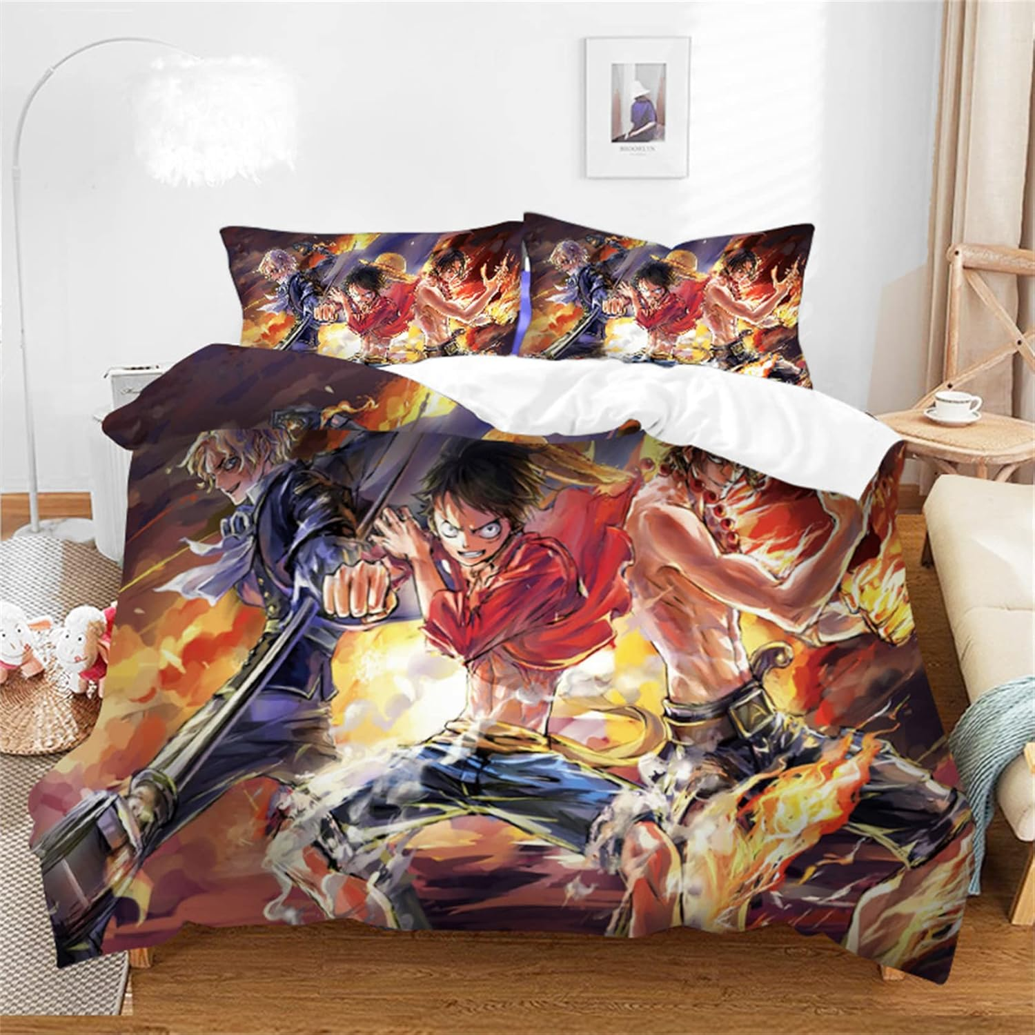 3 Pieces One Piece Duvet Cover Set Soft Breathable Quilt Cover Set Anime Bedding Duvet Cover Set for Teen image number 3