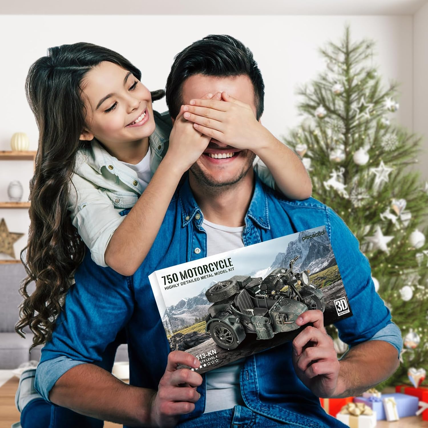 Piececool 3D Puzzles for Adults, Motorcycle with Sidecar Metal Model Building Kits for Family Time, Side Car DIY Assembling Arts and Crafts Best Birthday Gifts, Dark Green image number 4