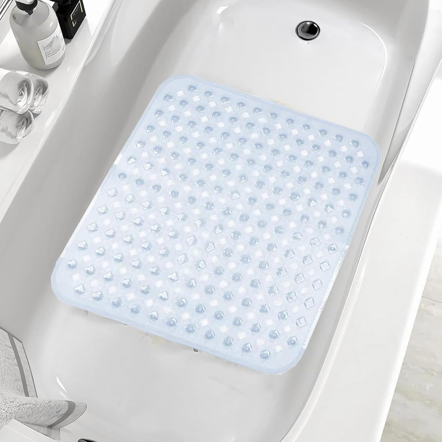 Non Slip Shower Mat,Square Shower Mat Non Slip anti Mold 21 X 21Inch Bathtub Mat with Suctions Cups and Drain Hole,Non-Slip Stall Mat for Elderly Bathroom,Machine Washable,Clear White image number 5
