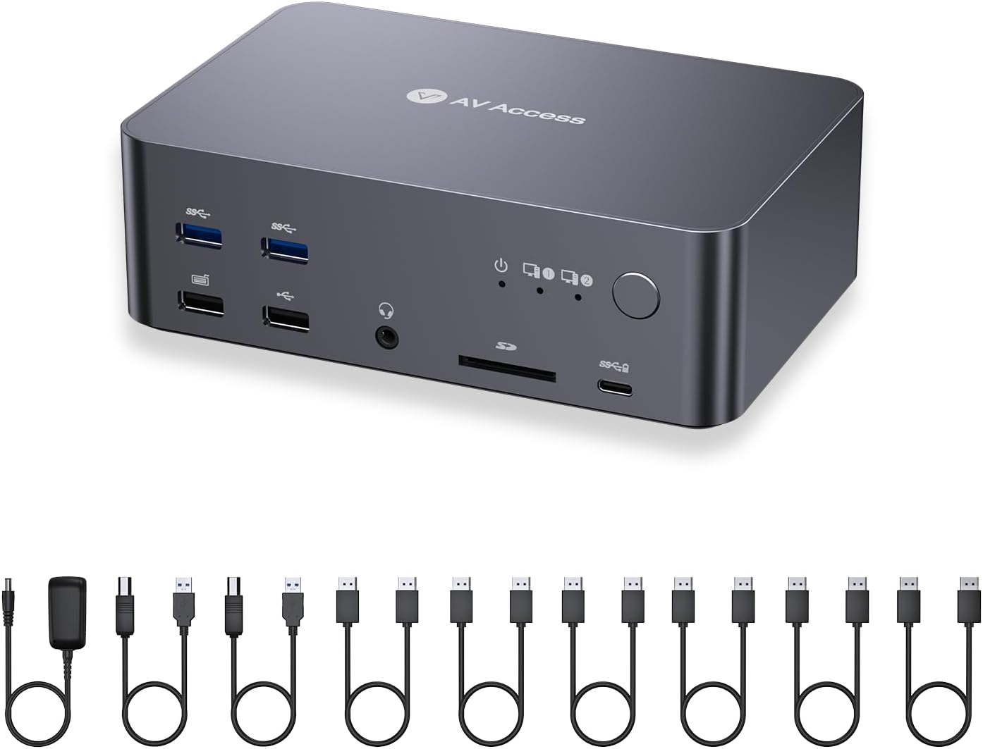 AV Access Docking Station KVM Switch 2 Monitors 2 Laptops, 4K KVM Dual Monitor, 2 USB-C MST Ports, 60W PD for Each PC,1G Ethernet, EDID Emulation, 2K@144Hz, 1080P@240Hz, Ideal for Home Office & Gaming