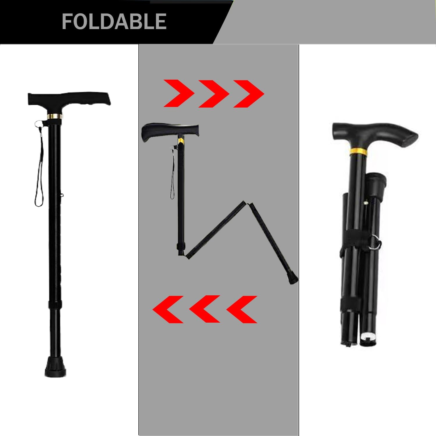 Foldable Walking Cane for Seniors, Adjustable Walking Stick, Folding Cane, Trekking Pole, Lightweight Aluminium Hiking Stick, Travel Mountaineering, Climbing Stick for Limited Mobility image number 2