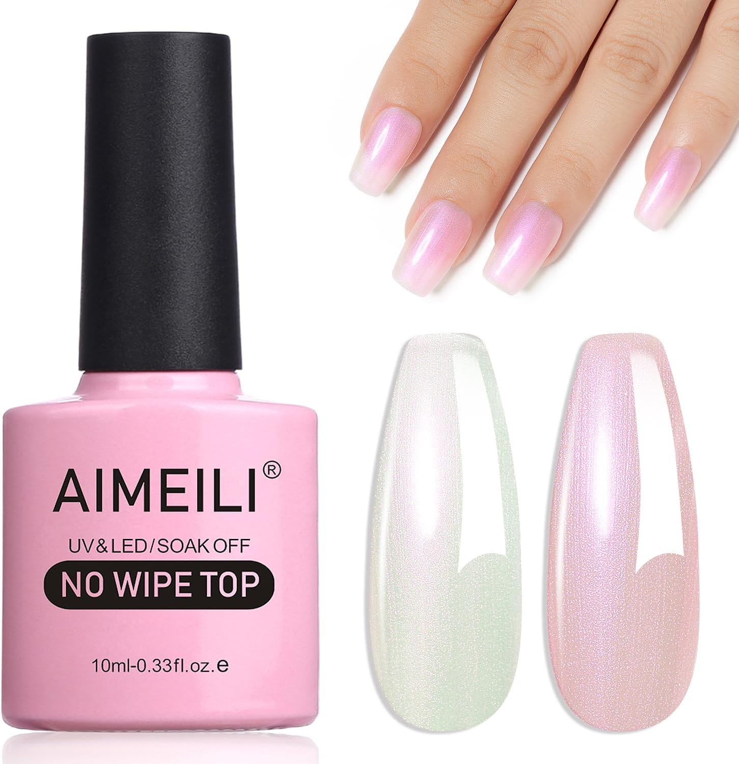 AIMEILI Pearl Top Coat Gel Nail Polish, Shimmer Mermaid Nail Gel Soak off U V Gel Polish 10Ml 03