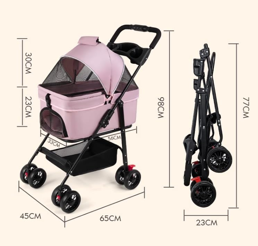 Pet Stroller Dog Stroller Cat Stroller Foldable Pet Stroller Dog Strollers Detachable Cat Stroller with Storage Basket and Cup Holder for Small Medium Dog Pram Dog Cat(Color:Blue) image number 4