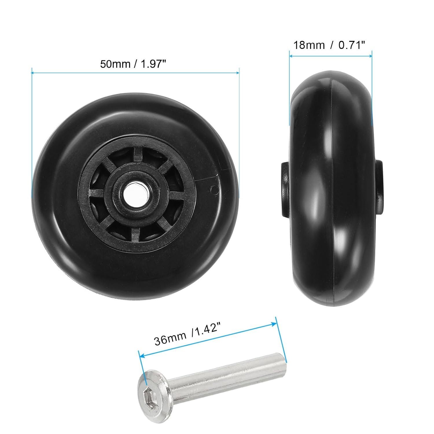 Uxcell Replacement Luggage Suitcase Wheels Repair Kit, 50Mmx18Mm Wear-Resistant & Mute 360 Swivel Caster Wheels