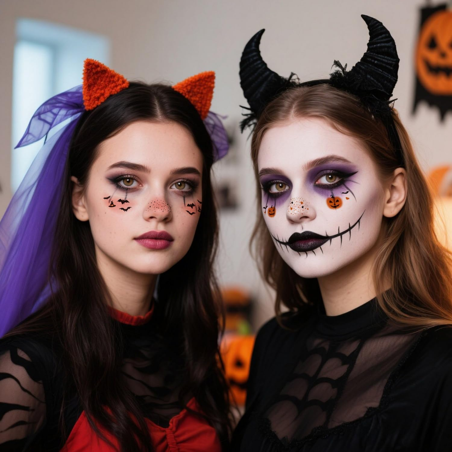 6Pcs Halloween Freckles Face Tattoo, Temporary Makeup Stickers, Temporary Freckle Sticker, Face Tattoos for Women, Halloween, Parties, Freckles Tattoo Art (A) - B image number 4