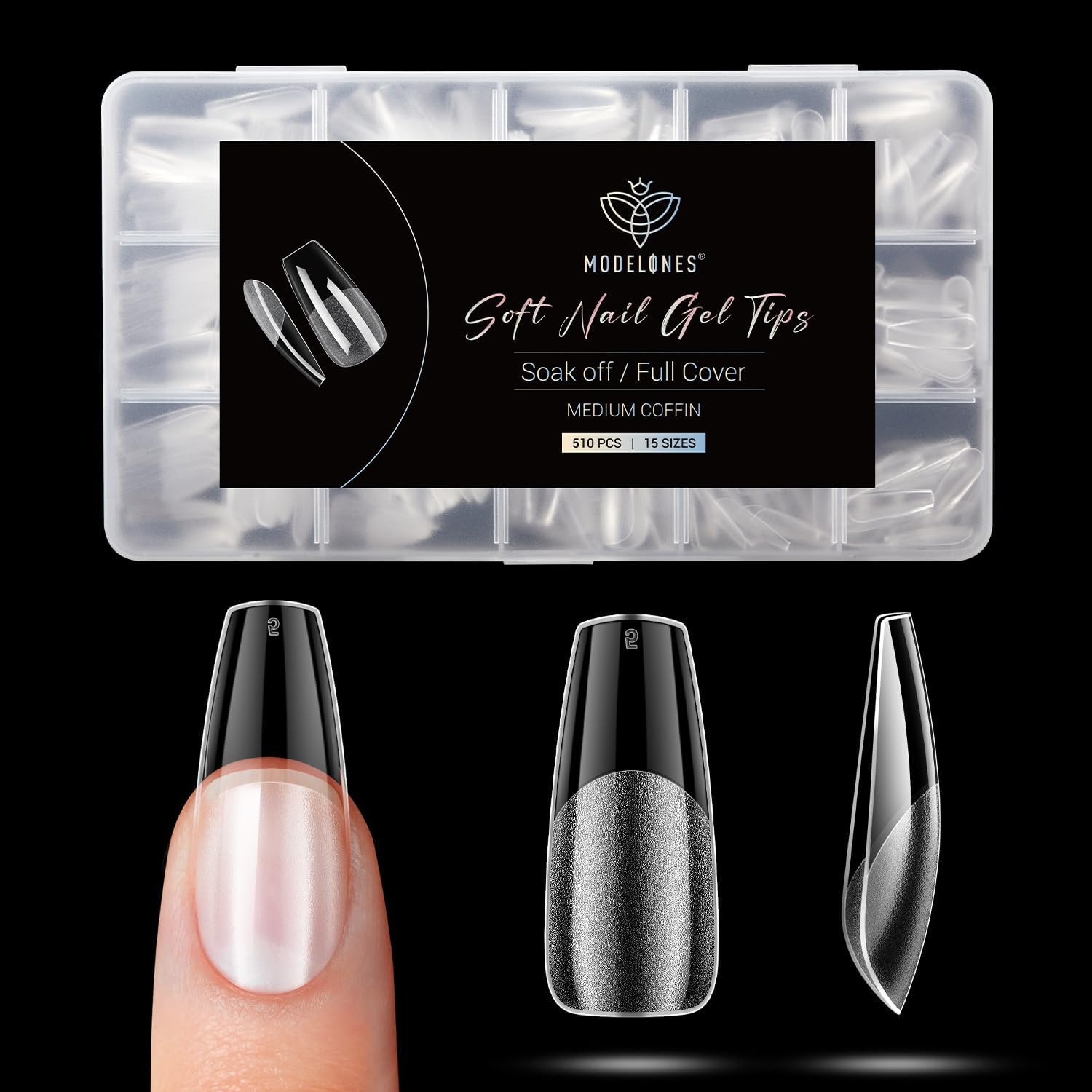 Modelones Short Almond Fake Nail Tips - 510Pcs Gel Tips Pre-Shaped Half Matte Full Cover Clear Acrylic Gel Kit False Press on Nails for Extension DIY Salon 15Sizes