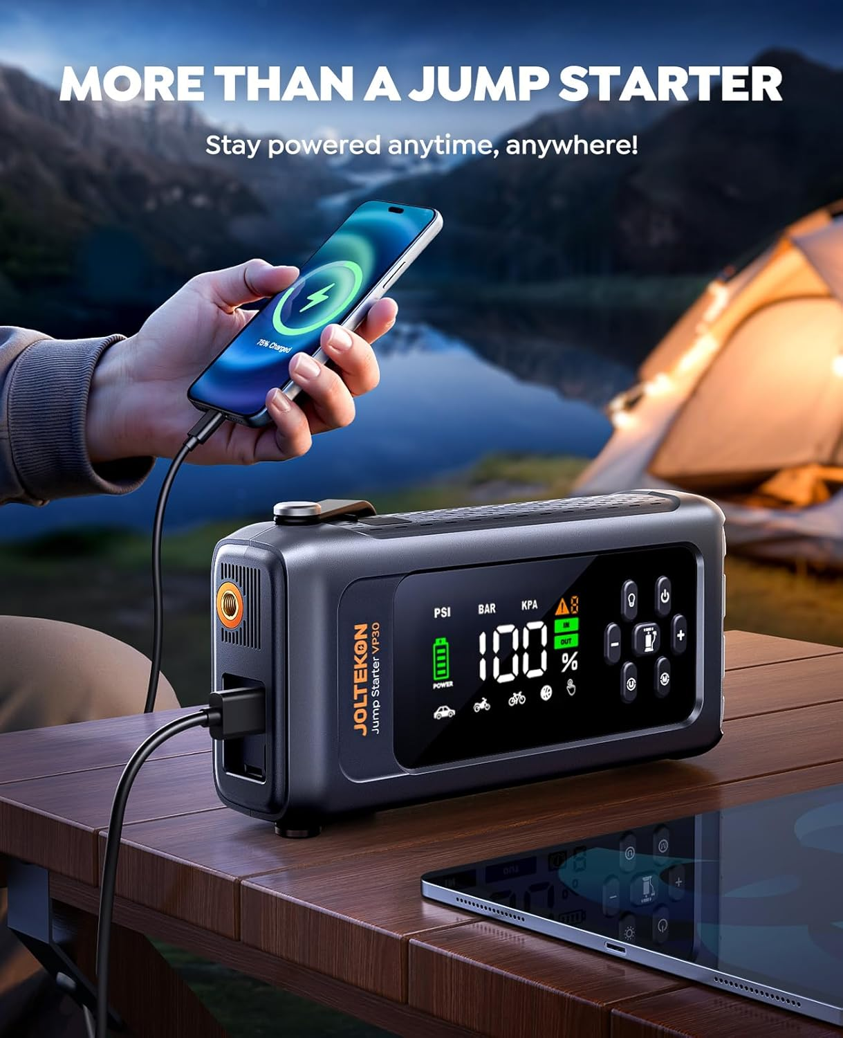 Jump Starter with Air Compressor, 4000A Peak 150PSI Car Battery Jump Starter for All Gas/ 10L Diesel Engines, 12V Jump Box Car Battery with Auto-Shutoff Tire Inflator, Jumper Cables and Light image number 5