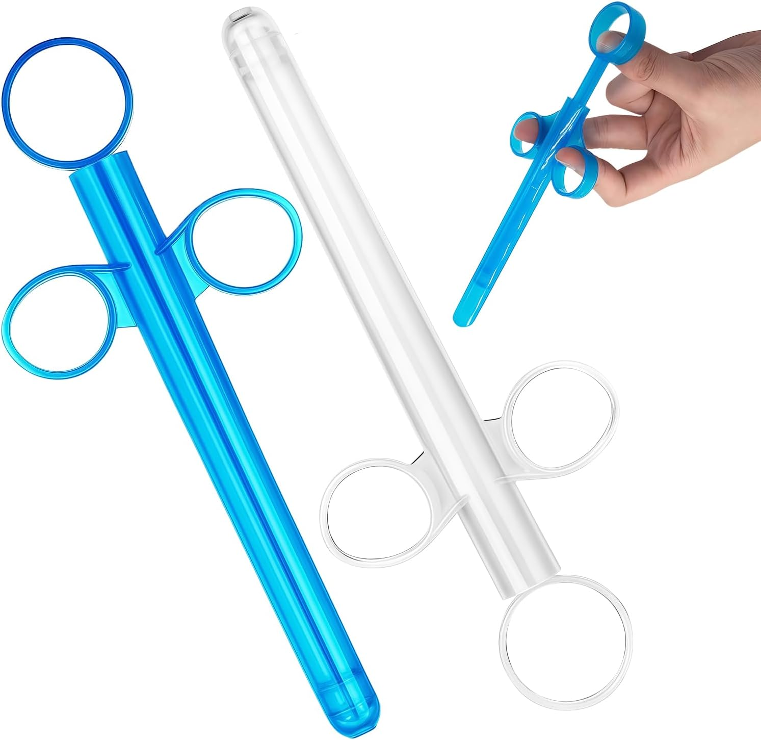 DVEDO Lube Launchers with Scales for Precisione, 6.5&rdquo; Personal Lubricant Applicator Injector for Water Based Lubricant with Smooth Rounded Tip & Cap for Men Women, Reusable, Durable, Washable Blue & White image number 2