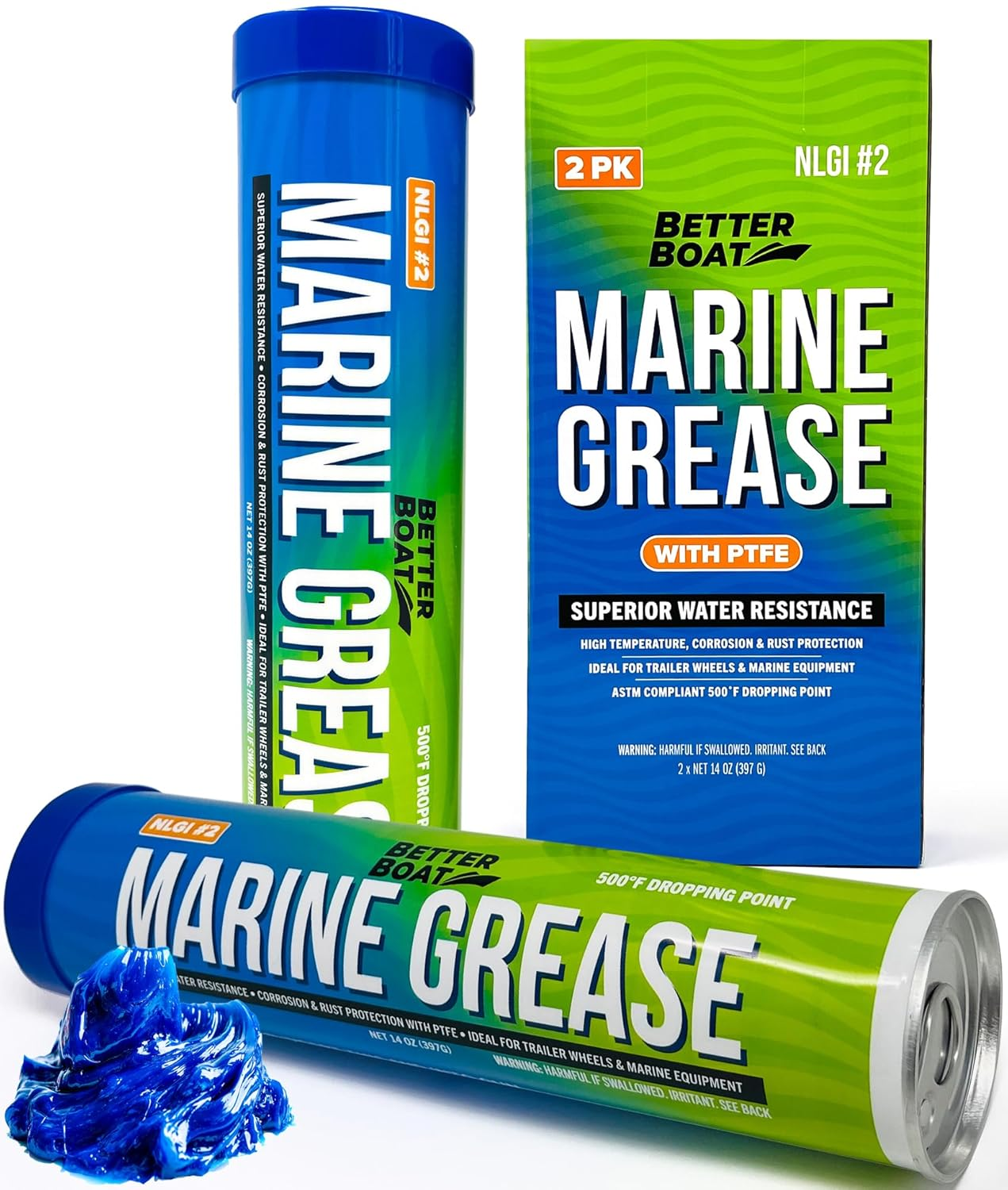 Better Boat 2PK Marine Grease Tube 14 Oz Wheel Bearing Waterproof High Temp Cap Packer Cartridges for Grease Gun NLGI 2 - 2 Pack 14Oz Cartridge image number 3