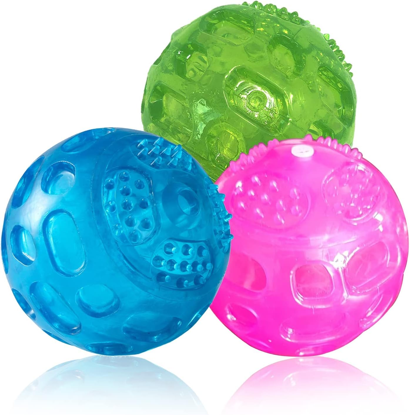 2 Packs Dog Ball Toys for Dog 3.2 Inches Indestructible Dog Fetch Ball Kong Squeaky Ball for Training Playing, Blue+Green