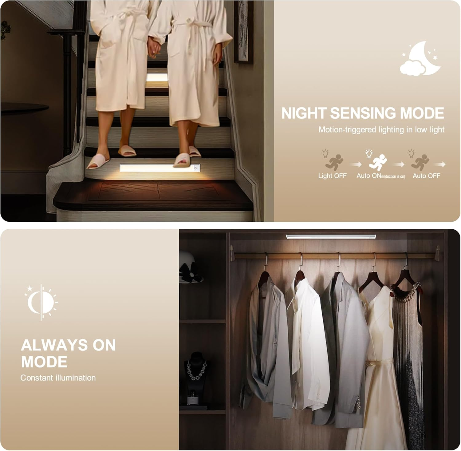 4-Pack Motion Sensor Closet Lights, under Cabinet Lighting, Wireless USB Rechargeable Led Light Bars with Large Capacity Battery Operated for Stairs/Wardrobe/Hallway/Kitchen/Camping (Silver-20Cm)