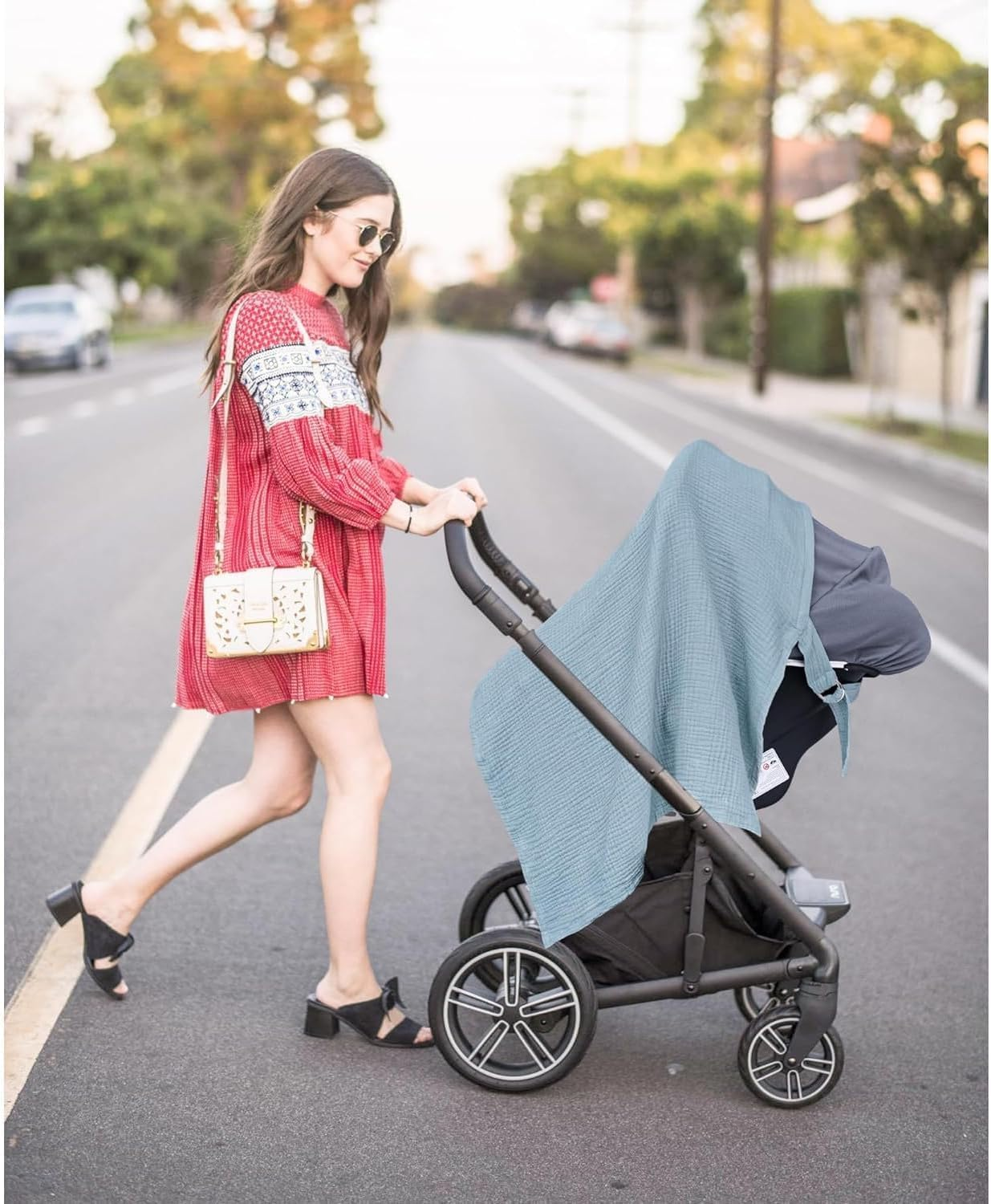 Muslin Nursing Covers for Breastfeeding,100% Cotton Baby Car Seat Canopy & Stroller Cover with Adjustable Hoop, Privacy Breast Feeding Cover with Arch Neckline for Mom and Baby