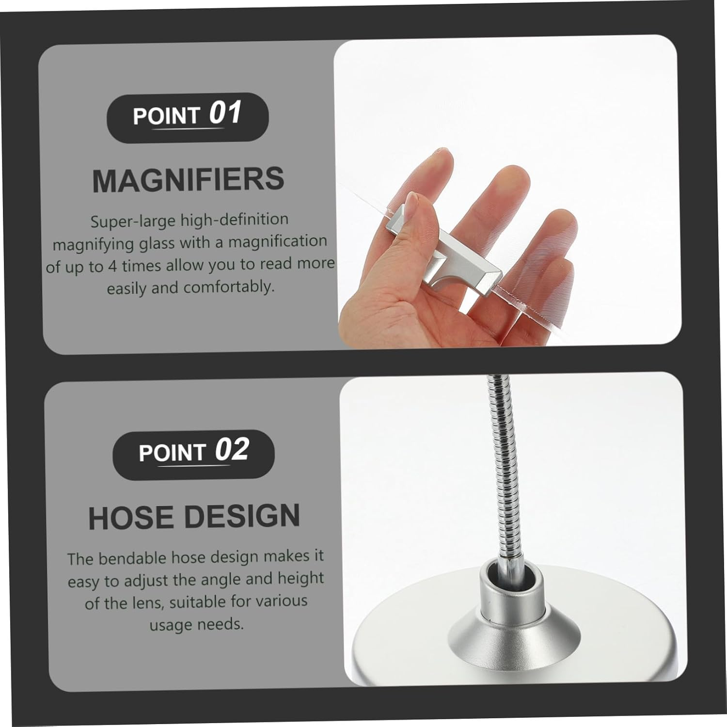 GANAZONO Magnifying Glass with Flexible Tube Stand Super-Large HD Lens for Reading Crafting Screen Magnifier for Computer Monitor Desktop Magnifier in Silver image number 1