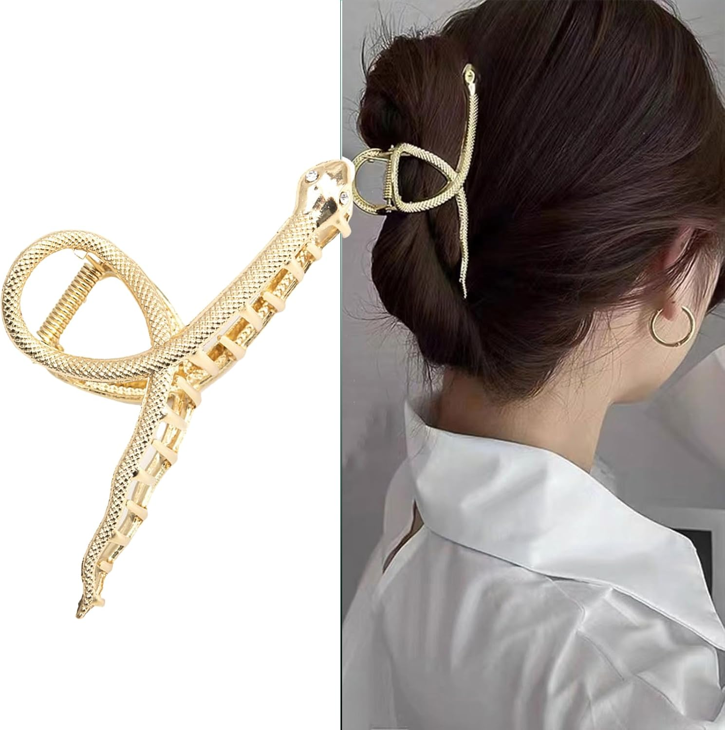 Large Snake Metal Hair Claw Clips for Thick Hair Black Shark Hair Claw Barrette Strong Hold Big Non-Slip Hair Clamps Hair Clips Fashion Styling Accessories for Women Girls