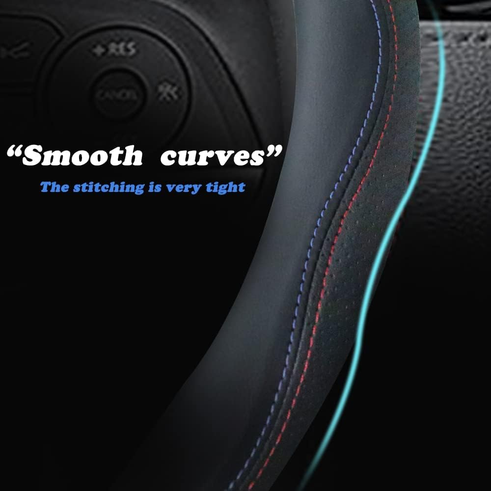 Steering Wheel Cover, Universal Premium Leather Steering Wheel Cover for Steering Wheel with a Diameter of 14.5"-15" with 2 Coasters and USB Fast Charging Cable (Style 1) image number 1