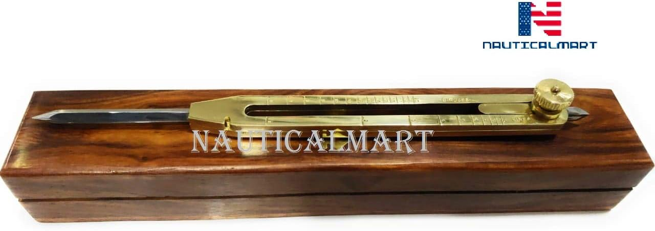 NAUTICALMART Artist Proportional Scale Divider Drawing Tool Professional 9" Long Solid Brass with Heavy Duty Steel Point with with Wooden Box image number 2