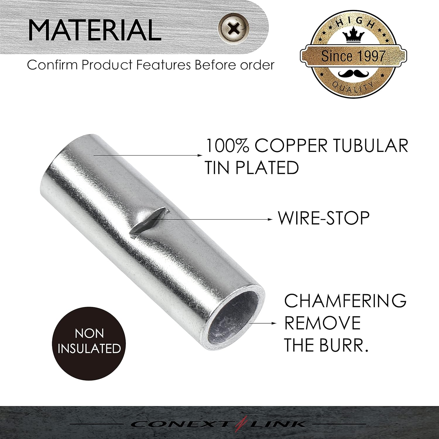 Conext Link BCU-Y50 Series Uninsulated Butt Connector 12-10 Gauge 50 Pack image number 2