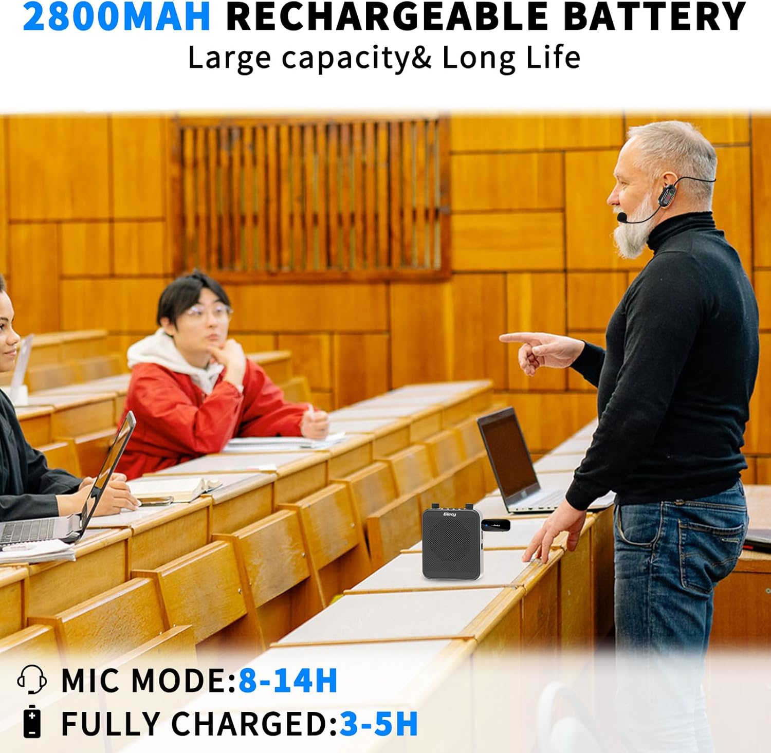 Giecy Voice Amplifier with Wireless Microphone, 2800Mah Personal Amplifiers Portable Bluetooth Megaphone Speaker Teacher Microphone for Tour Guides, Coaches, Meeting image number 1