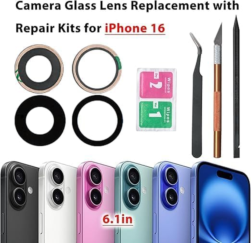 Back Rear Camera Lens Glass Replacement for Iphone 16 Camera Glass Replacement Kits with Pre-Installed Adhesive and Reparing Toolkits image number 6