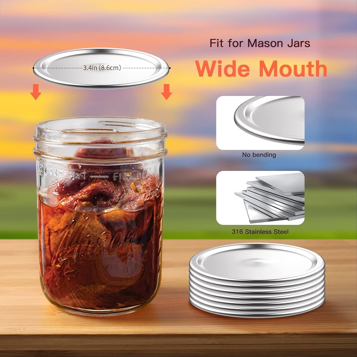 THJOPOKEEL 100 Count 86Mm Wide Mouth Canning with Silicone Sealing Ring Is Suitable for Sealing Ring, Jjp-68 image number 3