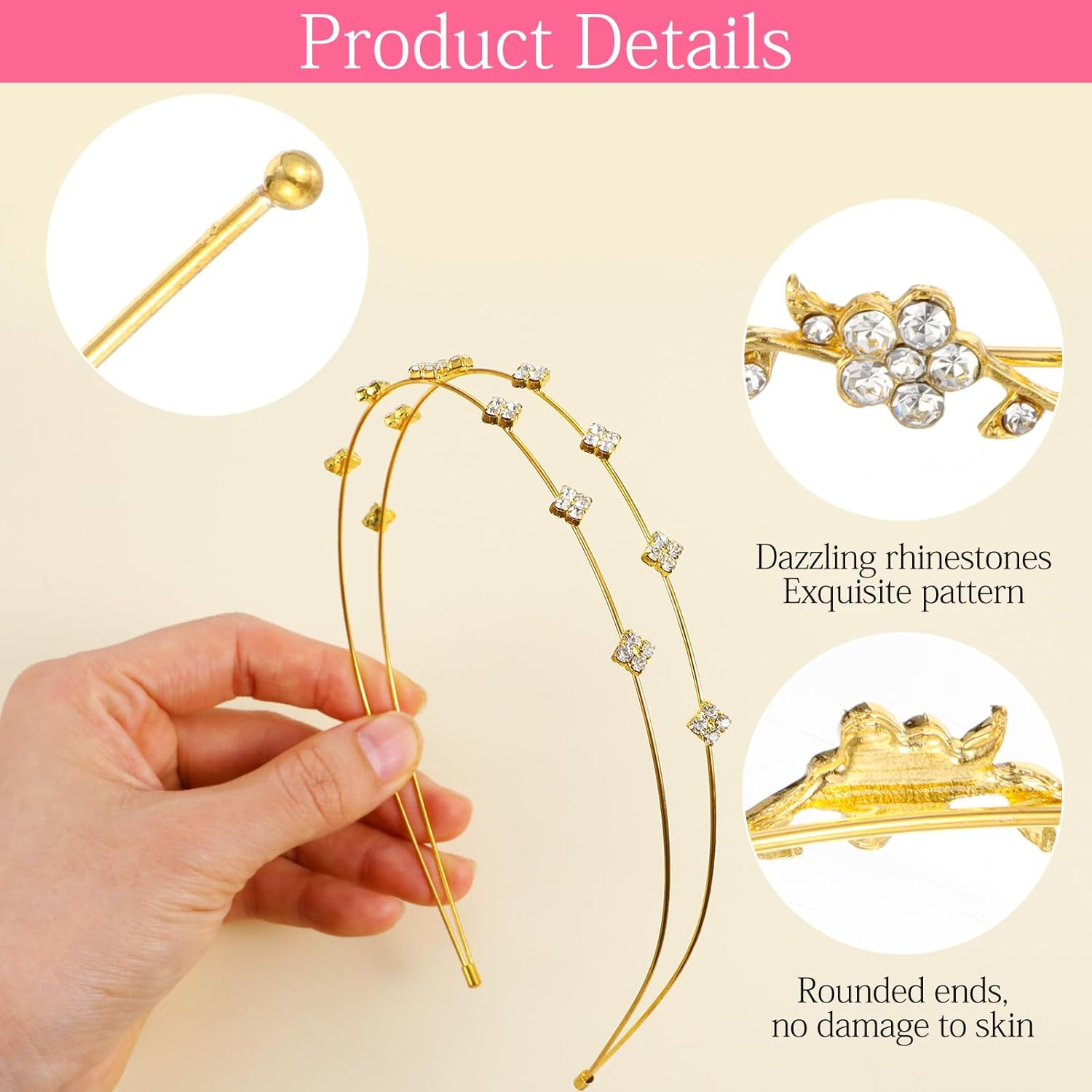 4 Pcs Gold Rhinestones Headbands for Women Bridal Headband Crystal Flower Prom Headpiece Flower Leaf Tiara Crown Head Band Wedding Hair Accessories for Ladies Festival Gifts 5.51&times; 4.52 Inch image number 3