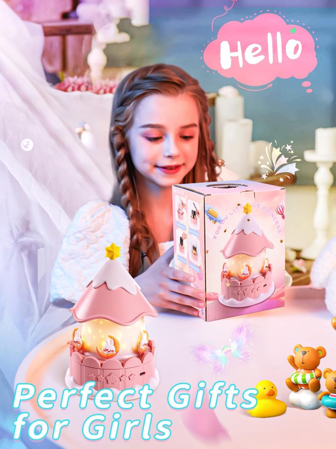 21 Sets of Films + 13 Soothing Music Sound, Projector Night Light for Kids, Kids Night Light Projector for Bedroom, Ceiling, Remote Music Star Projector for Girls with Timer 360&deg; Rotation, Room Decor