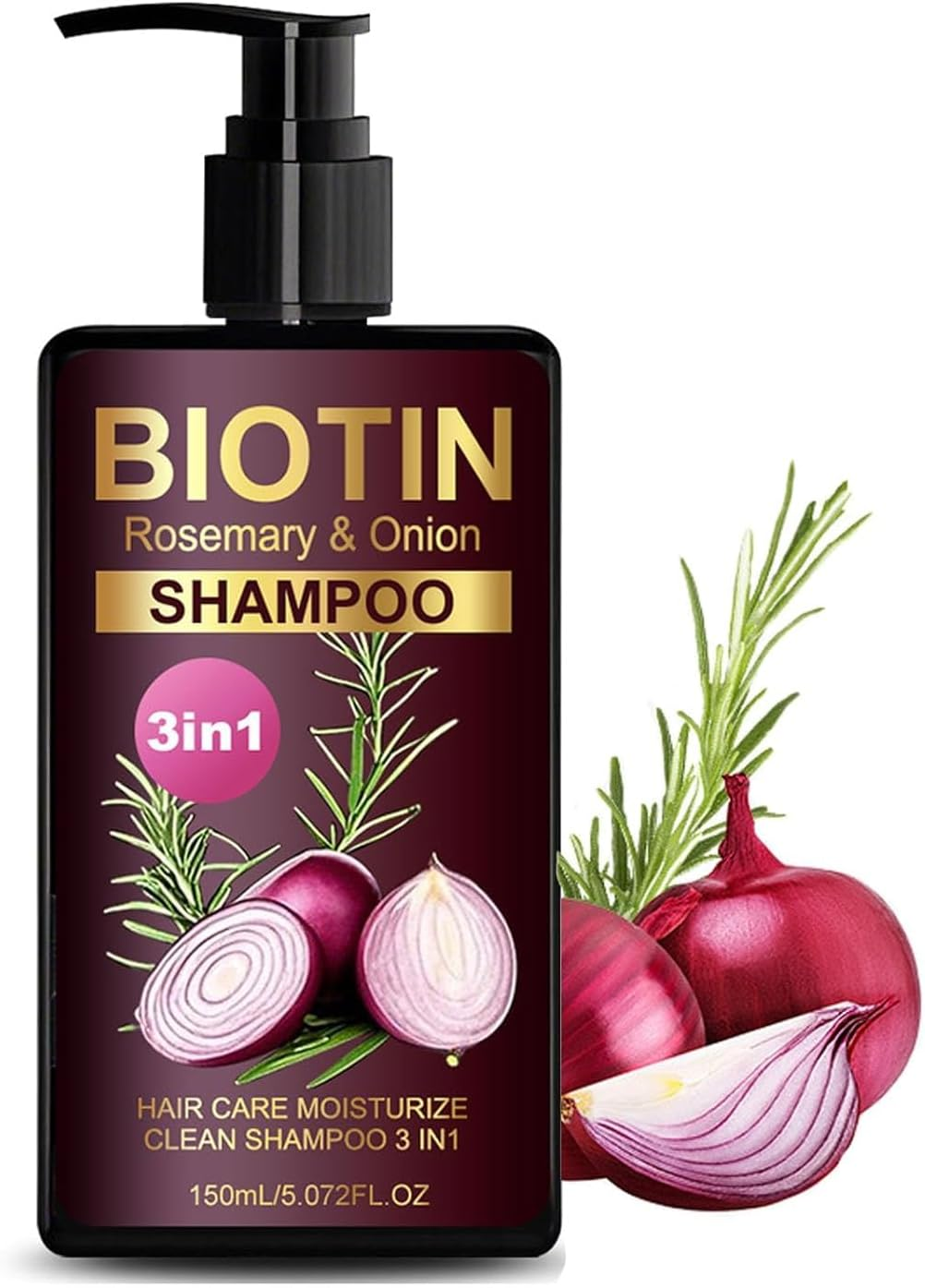 Onion & Rosemary Shampoo for Hair Growth, 3-In-1 Biotin Rosemary and Onion Shampoo for Hair Loss and Thinning Hair, Hair Care Moisturize Clean for All Hair Type (150Ml) image number 5