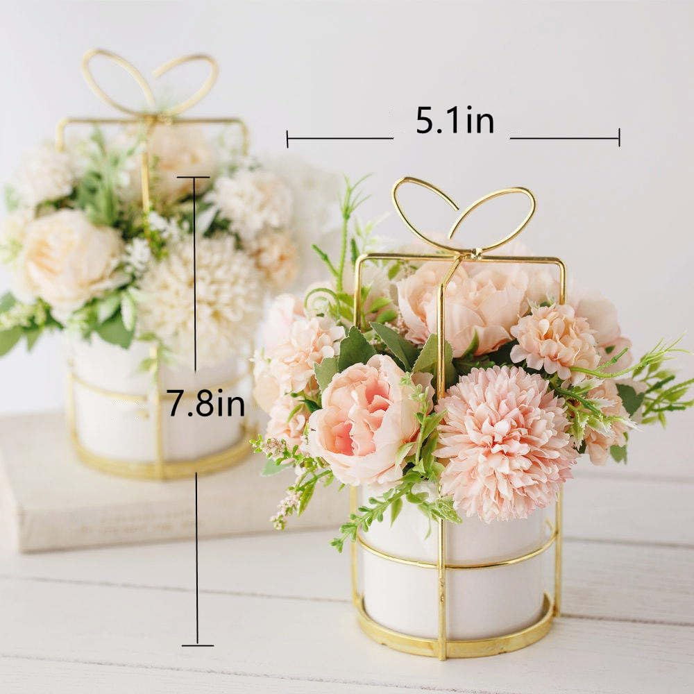 KIRIFLY Fake Artificial Flowers in Vase Faux Peony Silk Hydrangea Flower Centerpieces D&eacute;cor for Wedding Table Decoration(Pink in Gold) image number 5