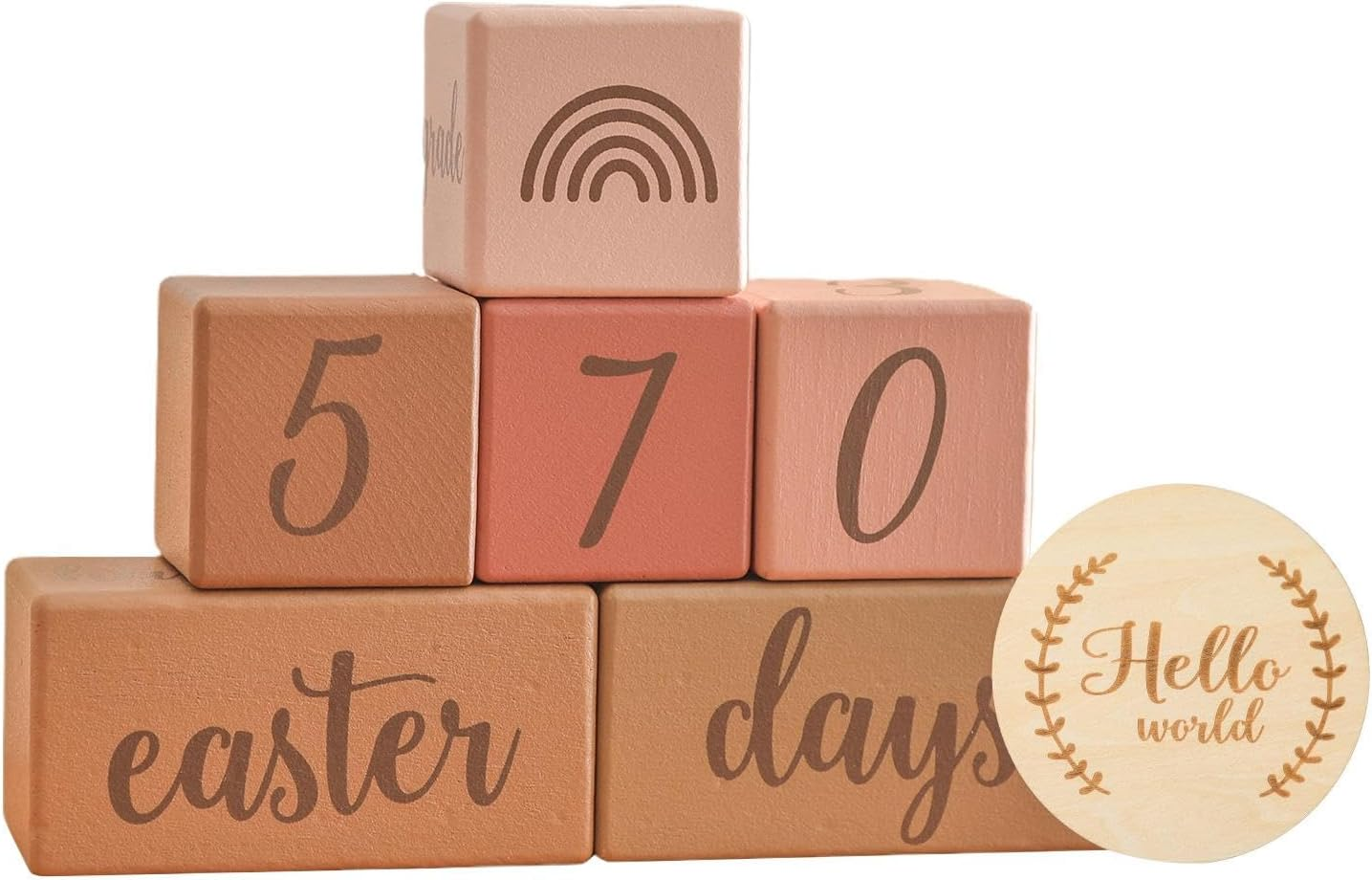 Milestone Blocks Set Memories Growing Up, Week Month Year Creative Decoration Boys or Girls Wooden Discs, Age Blocks, Blue