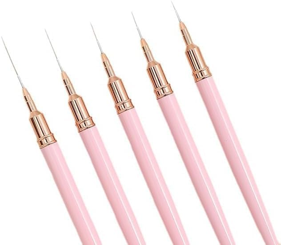 5Pcs Nail Art Brushes Liner Striping Brush, Super Fine Nail Art Long Striper Pen Set for Thin Lines, Tiny Details, Fine Drawing, Delicate Coloring, Elongated Lines, Nail Brushes for Nail Art (Pink, One Size) image number 1