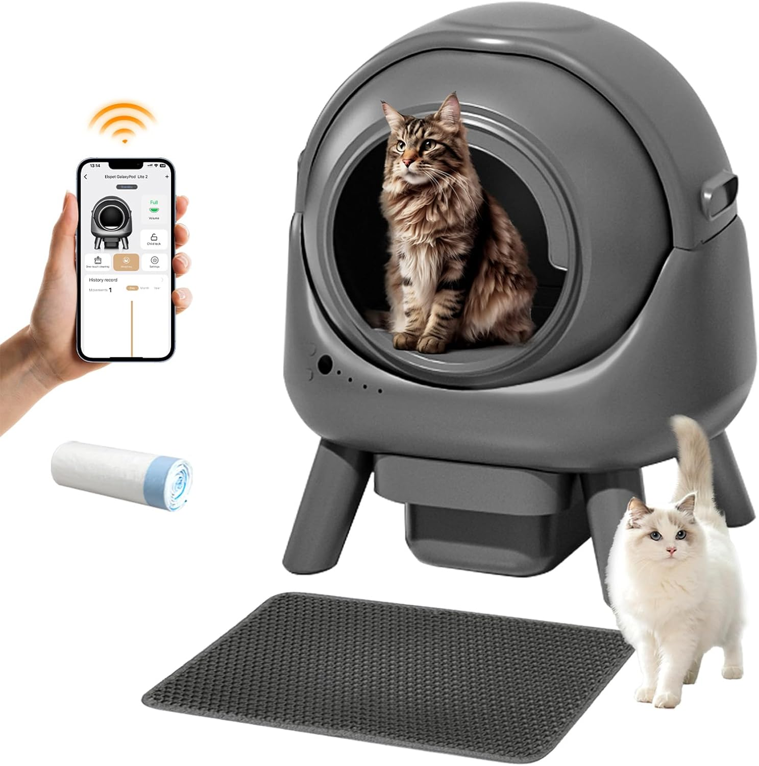 Pawz Self Cleaning Litter Box, Smart Automatic Cat Litter Box for Cats 1-8Kg, with APP Control, Odor Removal Safety Protection for Multiple Cats, Includes 1 Roll of Garbage Bags and Mat image number 4