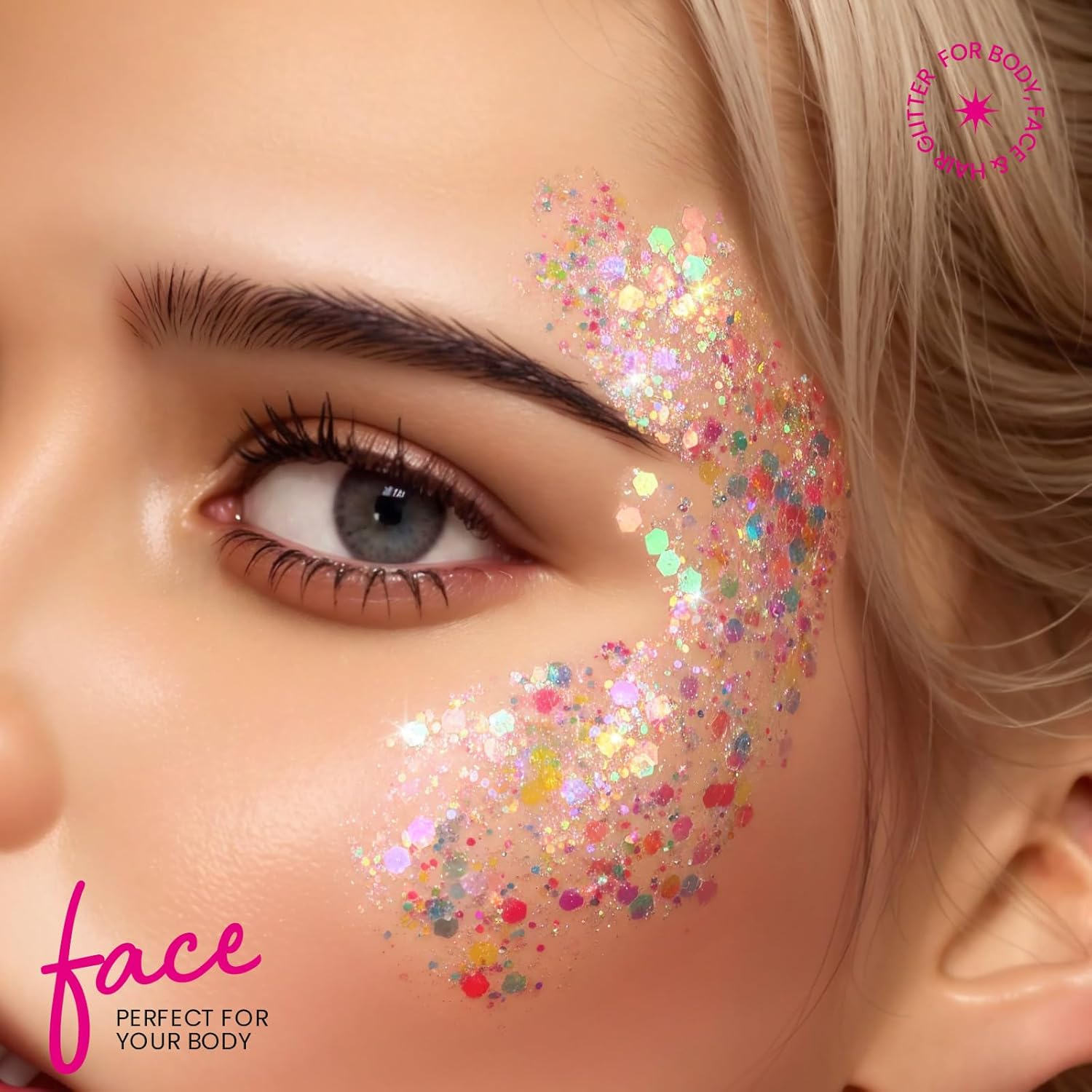 Teenitor Rave Festival Chunky and Fine Glitter Mix - 32 Colors Iridescent Loose Cosmetic Makeup for Face, Body, Hair