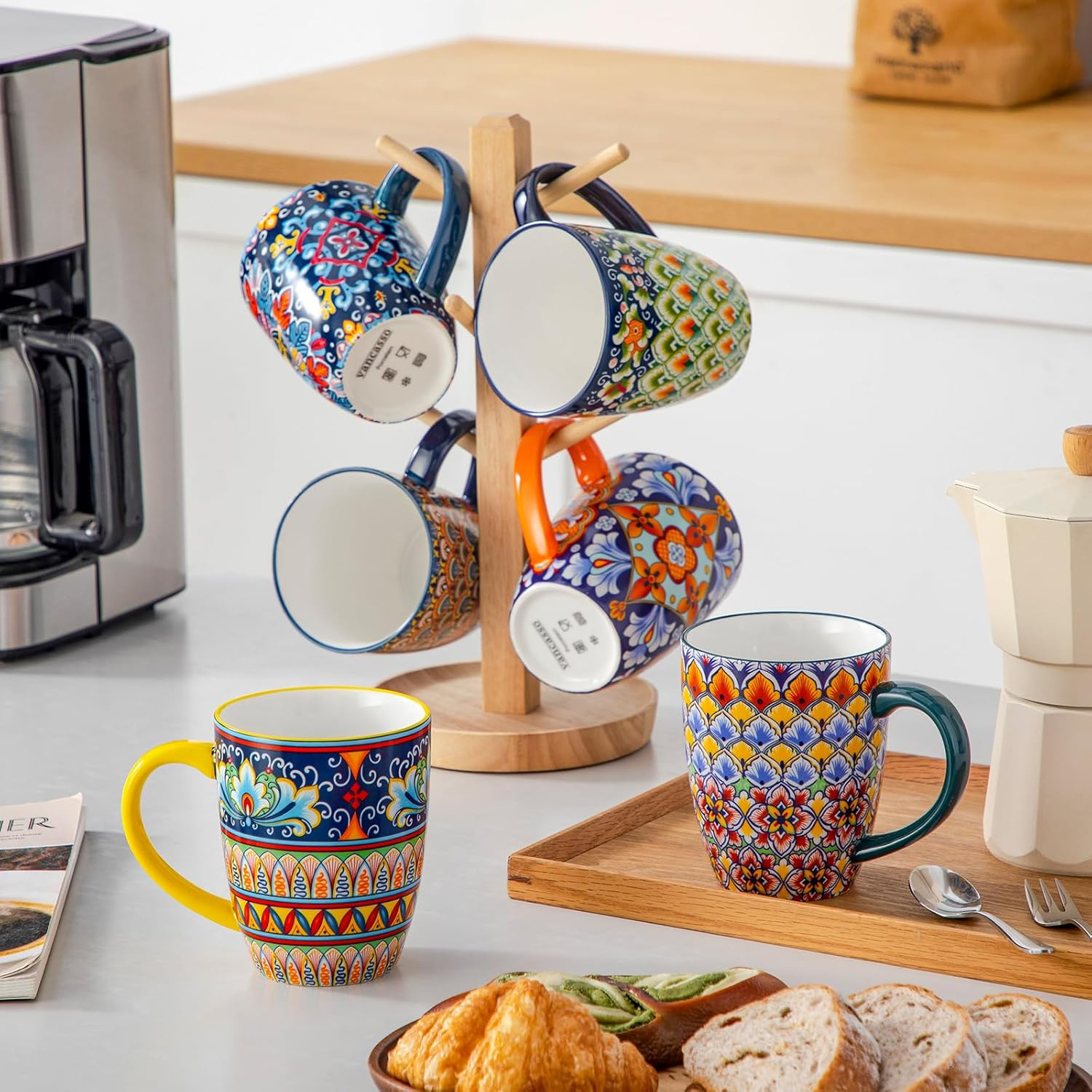 Vancasso 16 Oz Coffee Mugs Set of 6, Large Ceramic Mug with Handle, Boho Coffee Cups for Latte, Cappuccino & Hot Chocolate, Dishwasher & Microwave Safe Gift Set, Series SIMI image number 4