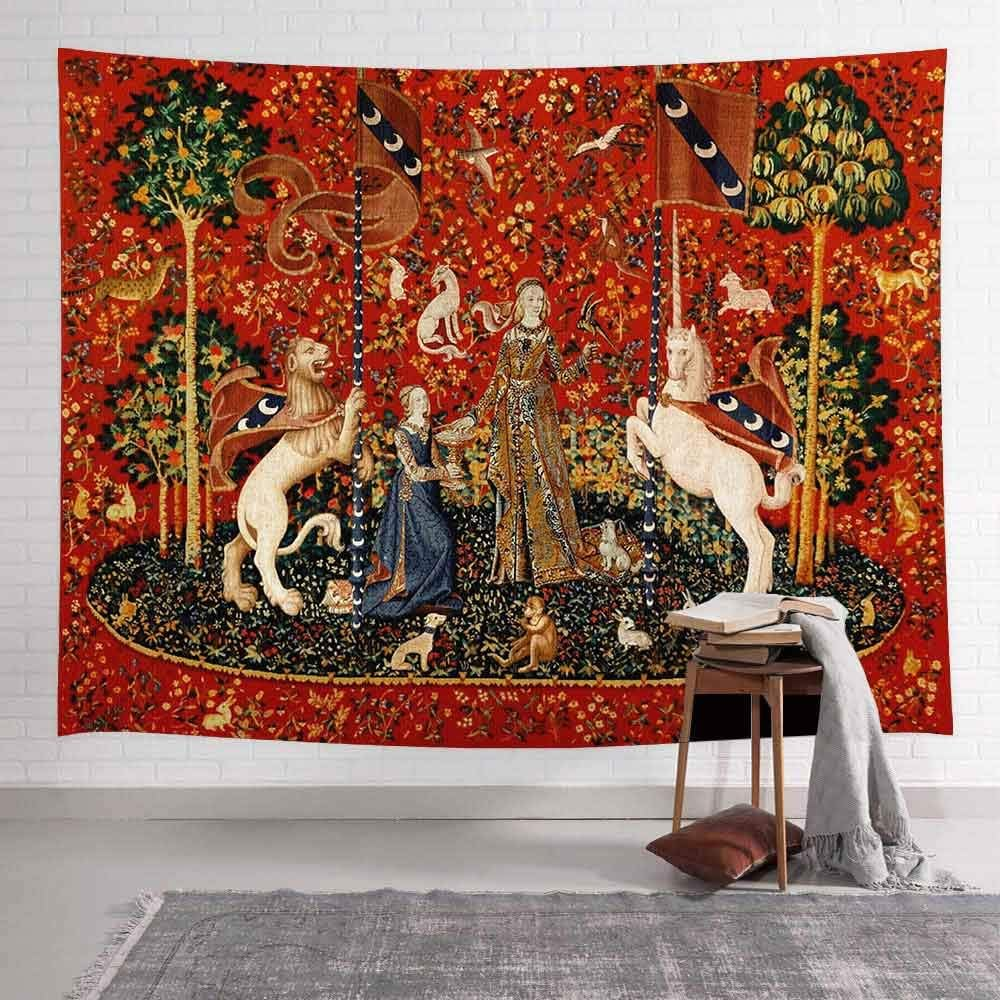 FEASRT Medieval Lady Tapestry European Royal Tapestry Lady and Unicorn Tapestry for Bedroom Living Room Apartment Dorm Decor Wall Hanging Tapestries 80X60 Inches GTDSAY76 image number 4