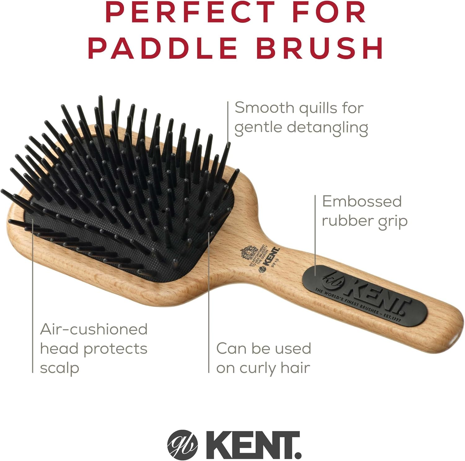 Kent Paddle Hair Brush with Large Non Scratch Nylon Quills, Medium image number 6