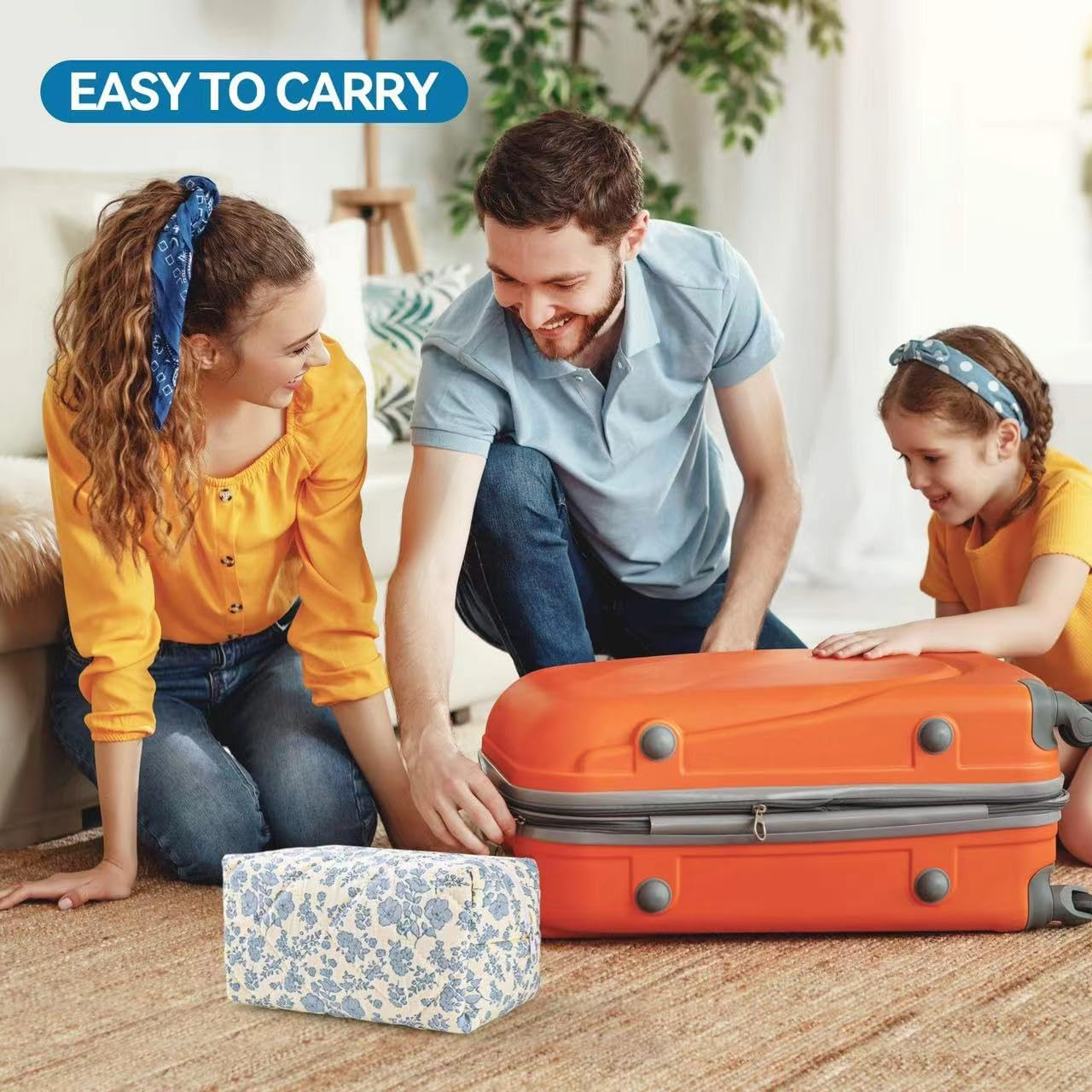 Floral Quilted Makeup Bag - Cosmetic and Skincare Product Pouch, Fashionable Travel Puffy Coquette Makeup Bag, Small Cute Attractive Blue - Blue image number 6