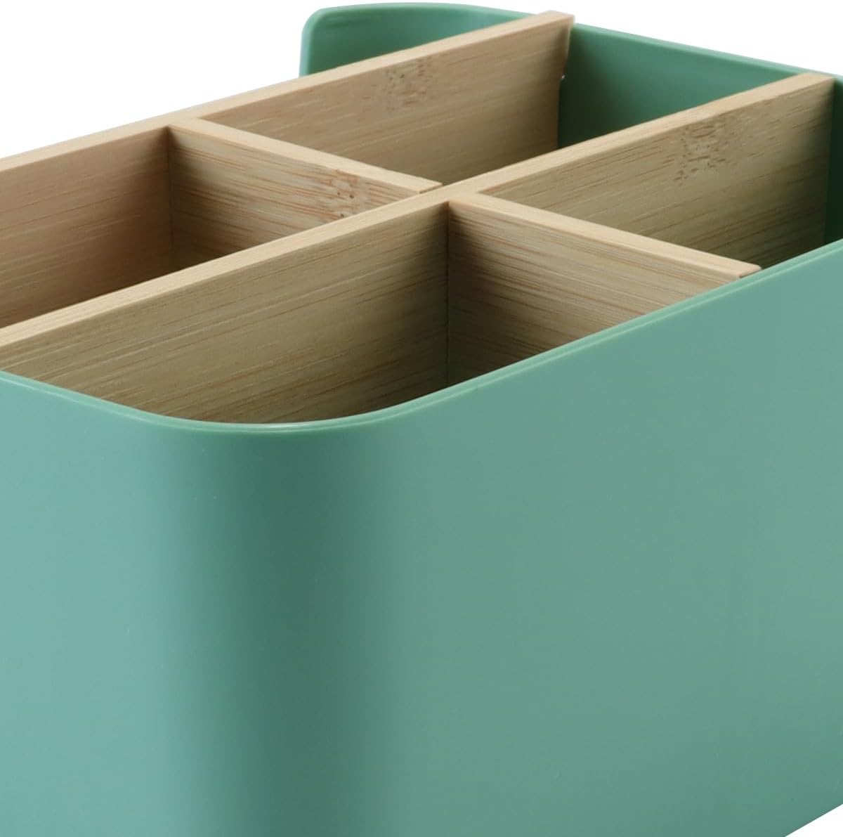 ACOLY Desk Organiser,5 Compartments Detachable Bamboo and Wood Partition Compartment Storage Box with Pen Holder, Storage Box, Desk Organiser(Green) image number 5