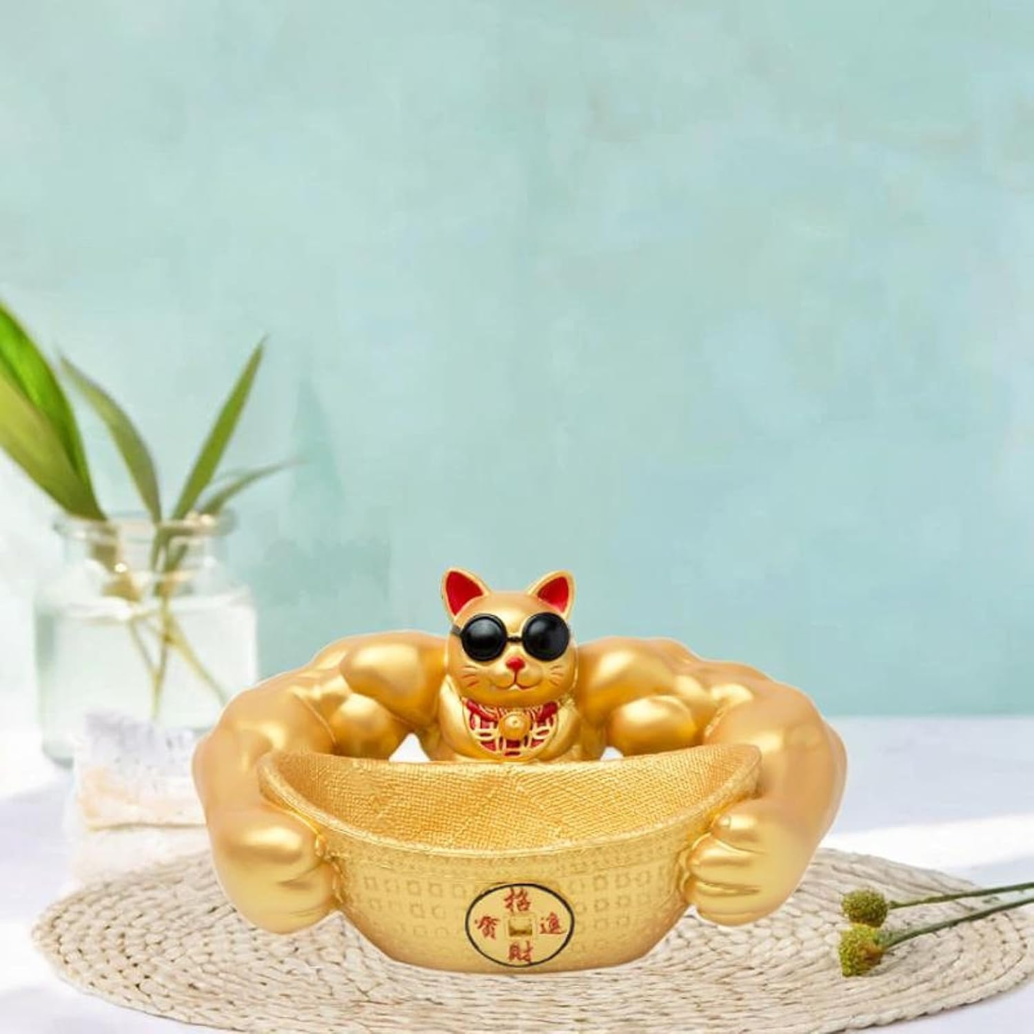 Generic Muscle Arm Cat Figure, Feng Shui Animal Statue, Lucky Cat Storage Box for Bookshelf image number 2